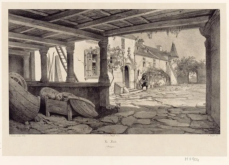 Foto de Ex Manor Forest, en Kerfeunten (destruido) - Adrien Dauzats (1804–1868) Autres noms Adrien Doza - © Creative Commons (https://creativecommons.org/licenses/by-sa/4.0/deed.fr)