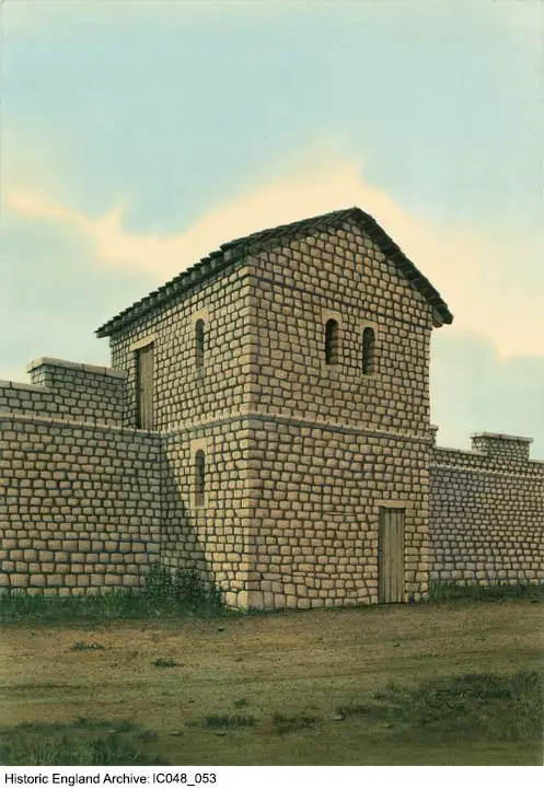 Foto de Torreta romana opuesta Número 800, Bishops House (Denton Hall) con sección de la pared de Hadrian - Historic England